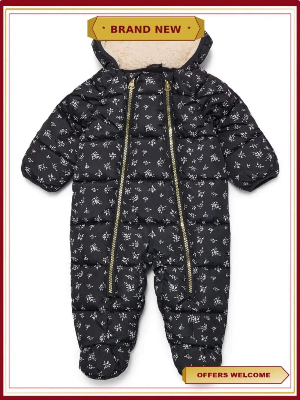 Baby Girls' Print Pram with Fleece Lined Hood, Sizes 0M-12M